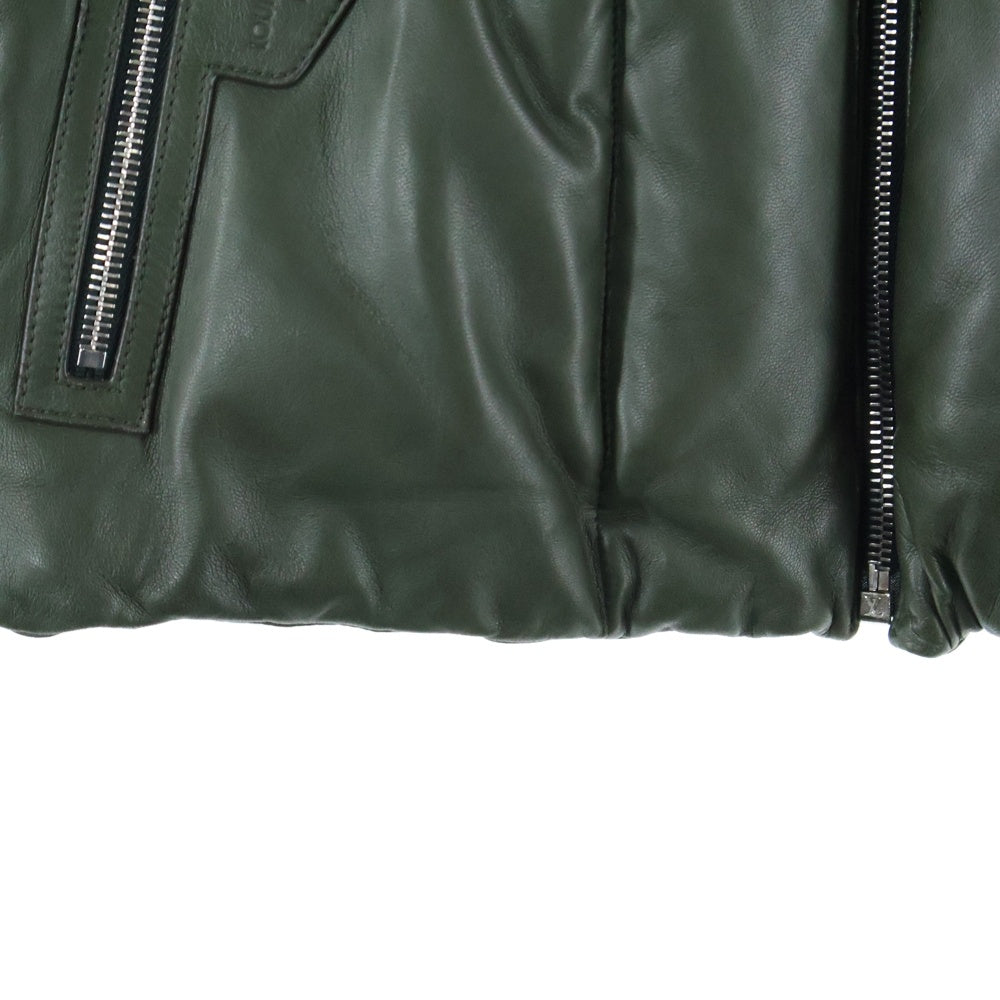 LOUIS VUITTON(ルイヴィトン) 14AW ラムスキン レザー ジップアップ ダウンジャケット カーキ RM142M H6LO6EKL6