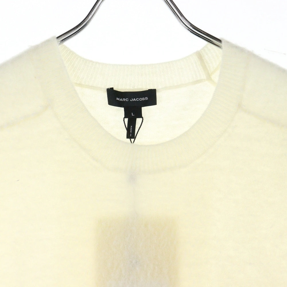 MARC JACOBS(マークジェイコブス) 23AW PILLED CAPSLEEVE VEST パイルド キャップスリーブ ロゴプレート ノースリーブ クルーネック ウールニット ベスト ホワイト レディース 2S4RTP017K14