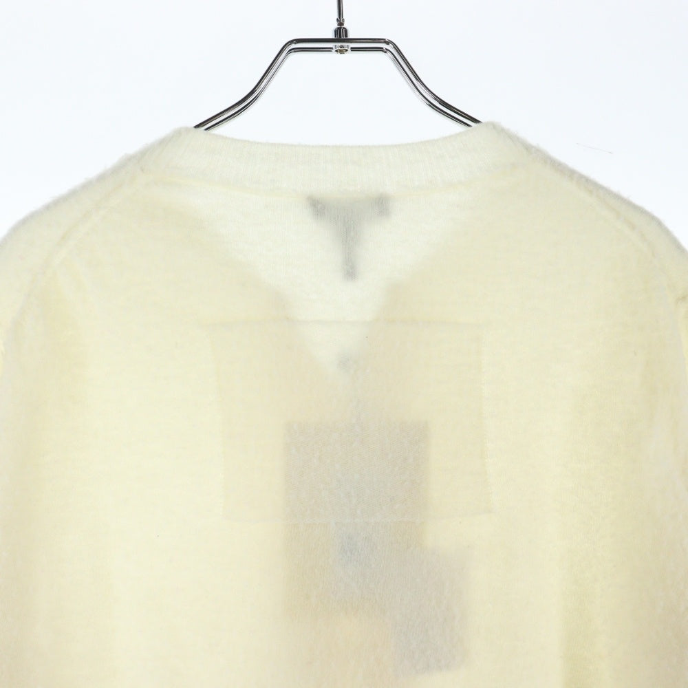MARC JACOBS(マークジェイコブス) 23AW PILLED HOOK&EYE CARDIGAN パイルド フック アイ ロゴプレート ウールニット クルーネック カーディガン ホワイト レディース 2S4RTP016K13