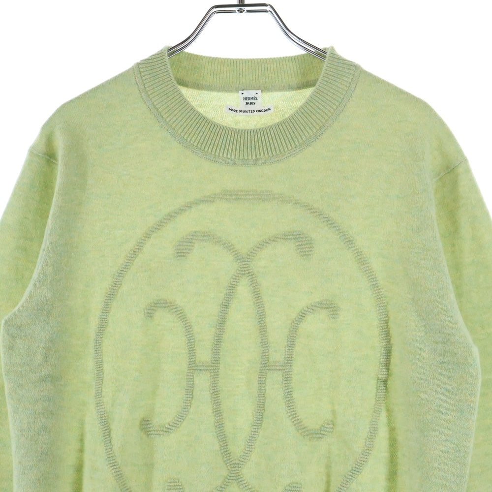 HERMES(エルメス) 25SS Hリフト ロゴ カシミヤ クルーネック プルオーバー 長袖 ニット セーター ライトグリーン レディース 5E2604D1