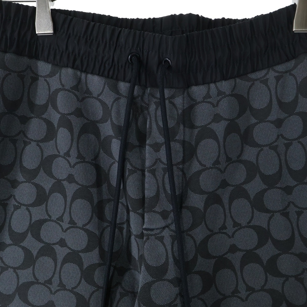 COACH(コーチ) ラバーワッペンロゴ シグネチャー 総柄 ナイロン切り替え スウェット トラック ジョガーパンツ グレー/ブラック C7806