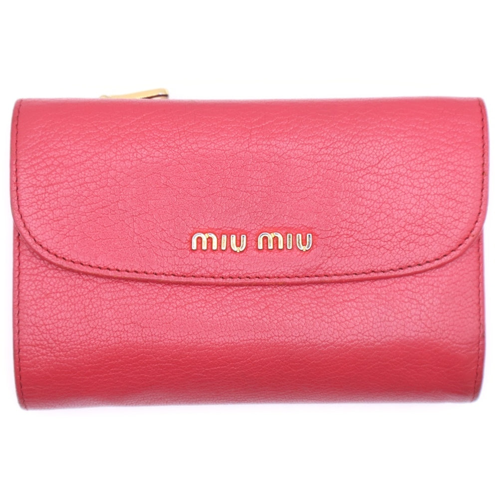 miumiu(ミュウミュウ) ロゴ フラップ ロングウォレット 長財布 カードケース レザー ピンク ゴールド金具 レディース
