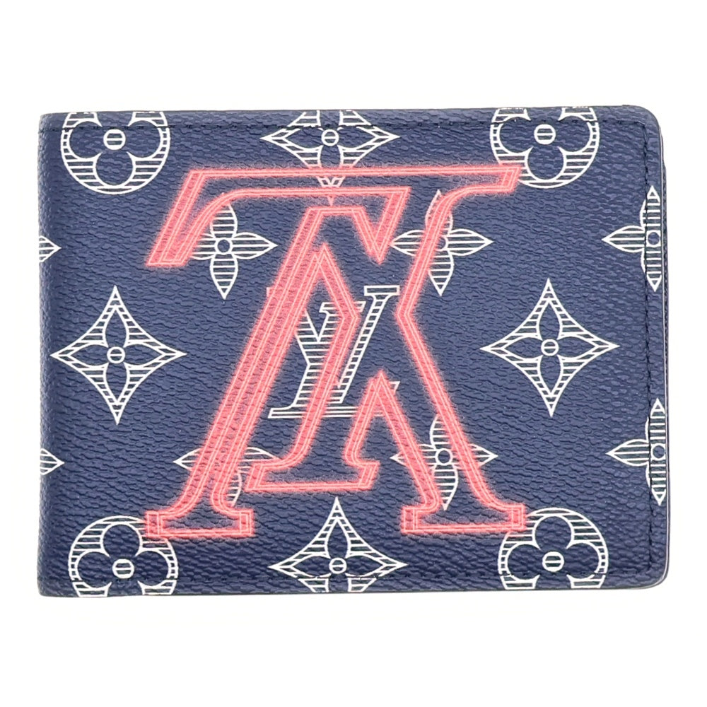 LOUIS VUITTON(ルイヴィトン) アップサイドダウン ポルトフォイユ ミュルティプル カードケース コンパクトウォレット 財布 名刺入れ ネイビー レザー M62891