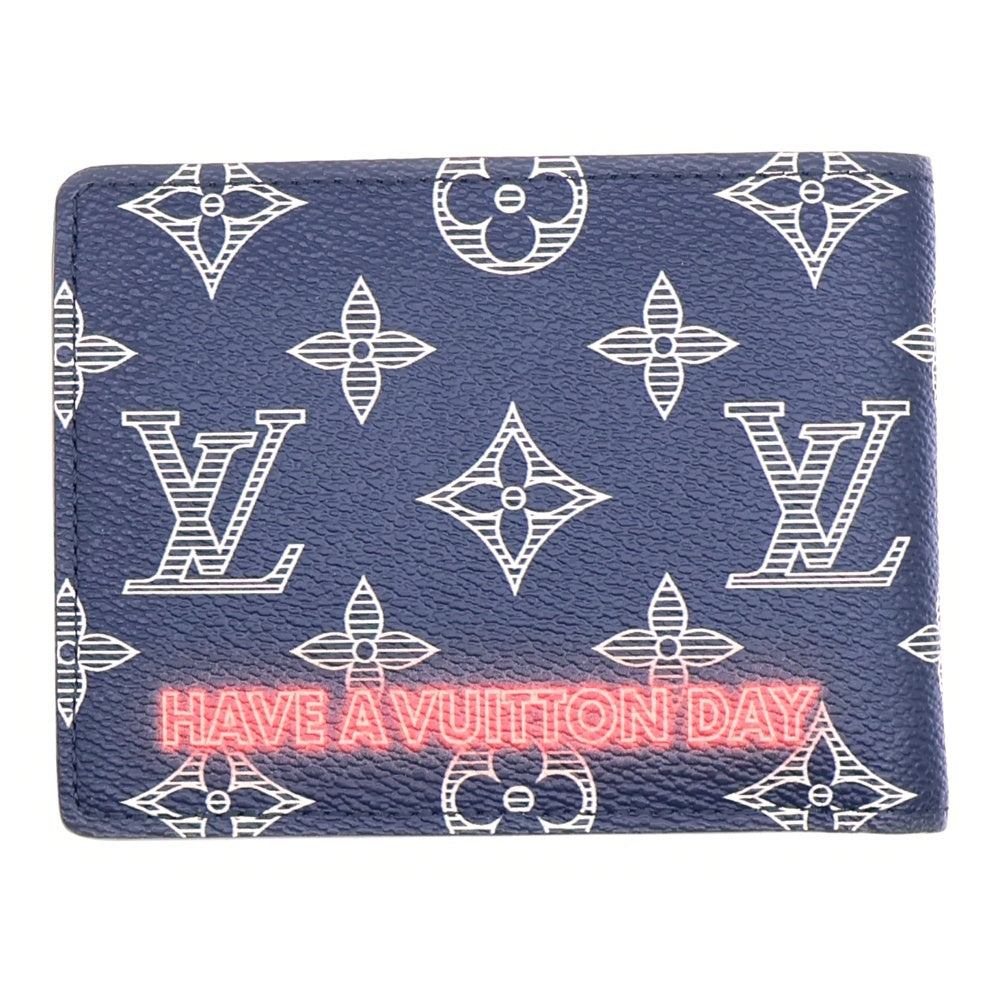 LOUIS VUITTON(ルイヴィトン) アップサイドダウン ポルトフォイユ ミュルティプル カードケース コンパクトウォレット 財布 名刺入れ ネイビー レザー M62891