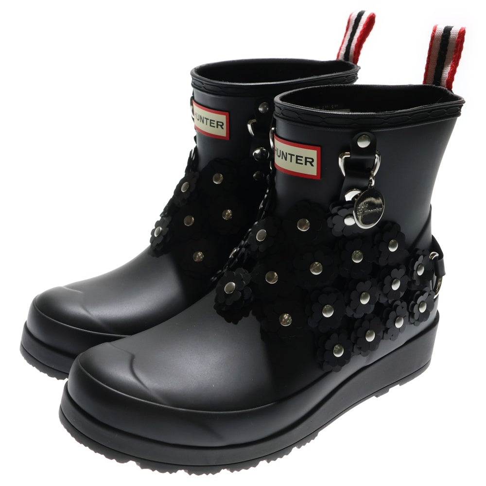 HUNTER(ハンター) ×noir kei ninomiya ノワール ケイニノミヤ フラワー装飾 スタッズ ラバー レイン ショートブーツ シューズ ブラック レディース