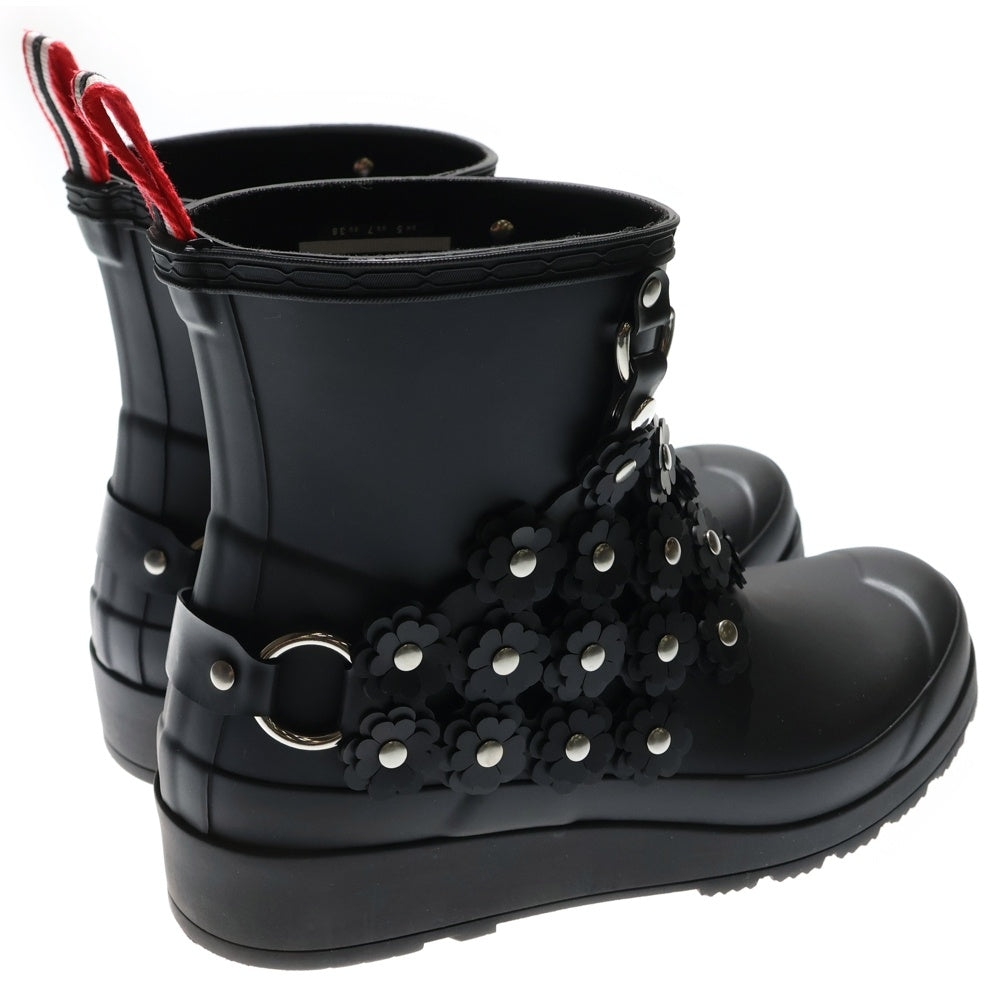 HUNTER(ハンター) ×noir kei ninomiya ノワール ケイニノミヤ フラワー装飾 スタッズ ラバー レイン ショートブーツ シューズ ブラック レディース