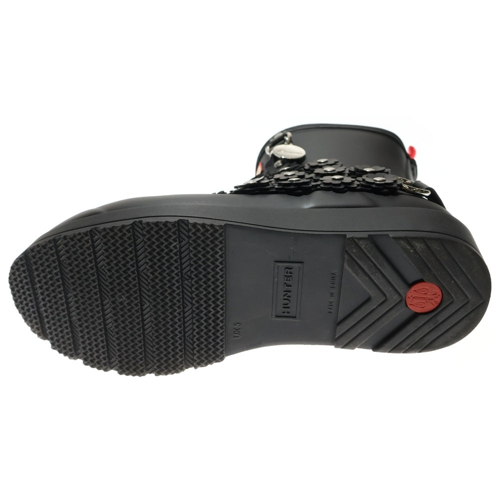 HUNTER(ハンター) ×noir kei ninomiya ノワール ケイニノミヤ フラワー装飾 スタッズ ラバー レイン ショートブーツ シューズ ブラック レディース