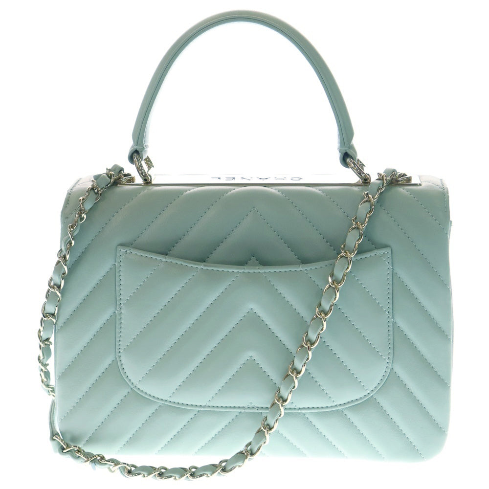 CHANEL(シャネル) トレンディCC トップハンドル 2wayショルダーバッグ ハンドバッグ ミント ラムスキン ゴールド金具