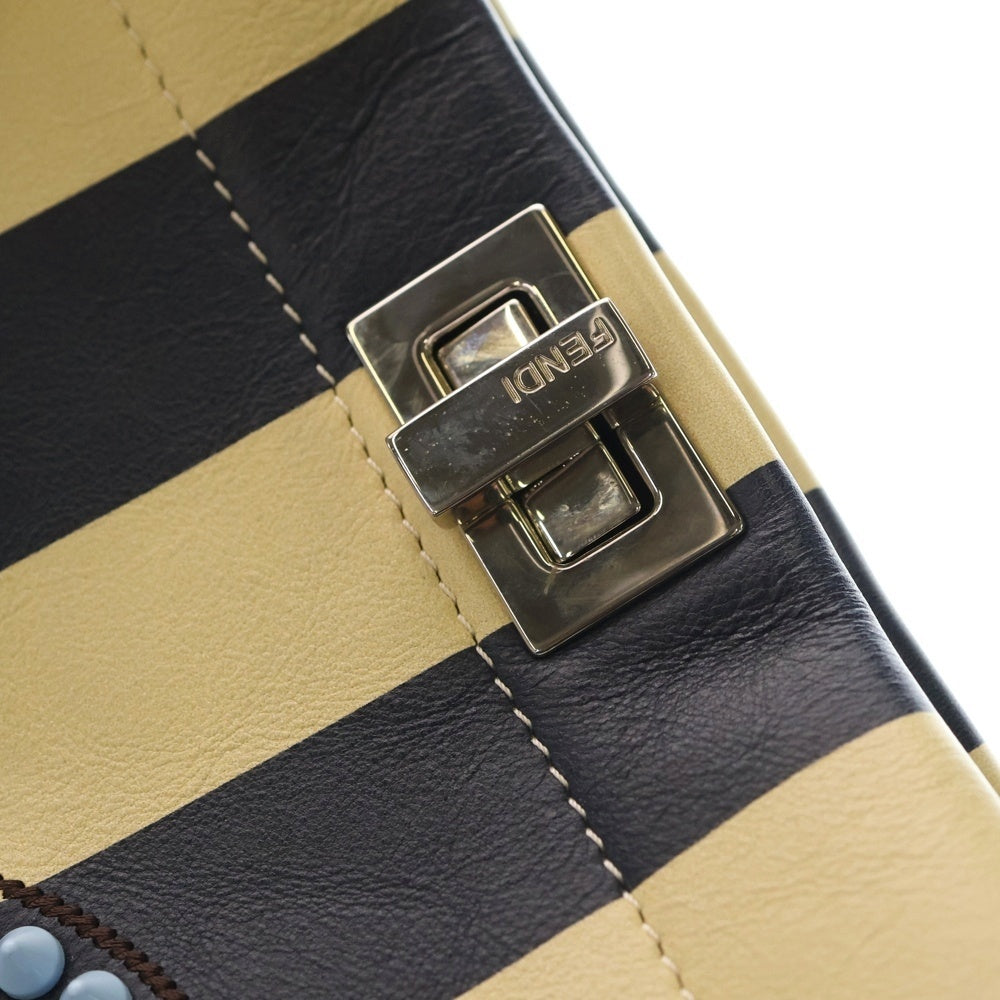 FENDI(フェンディ) ピーカブーミニ 2WAY フラワー刺繍 スタッズレザーハンドバッグ ショルダーバッグ ブラック/ベージュ/ライトブルー SV金具 8BN244