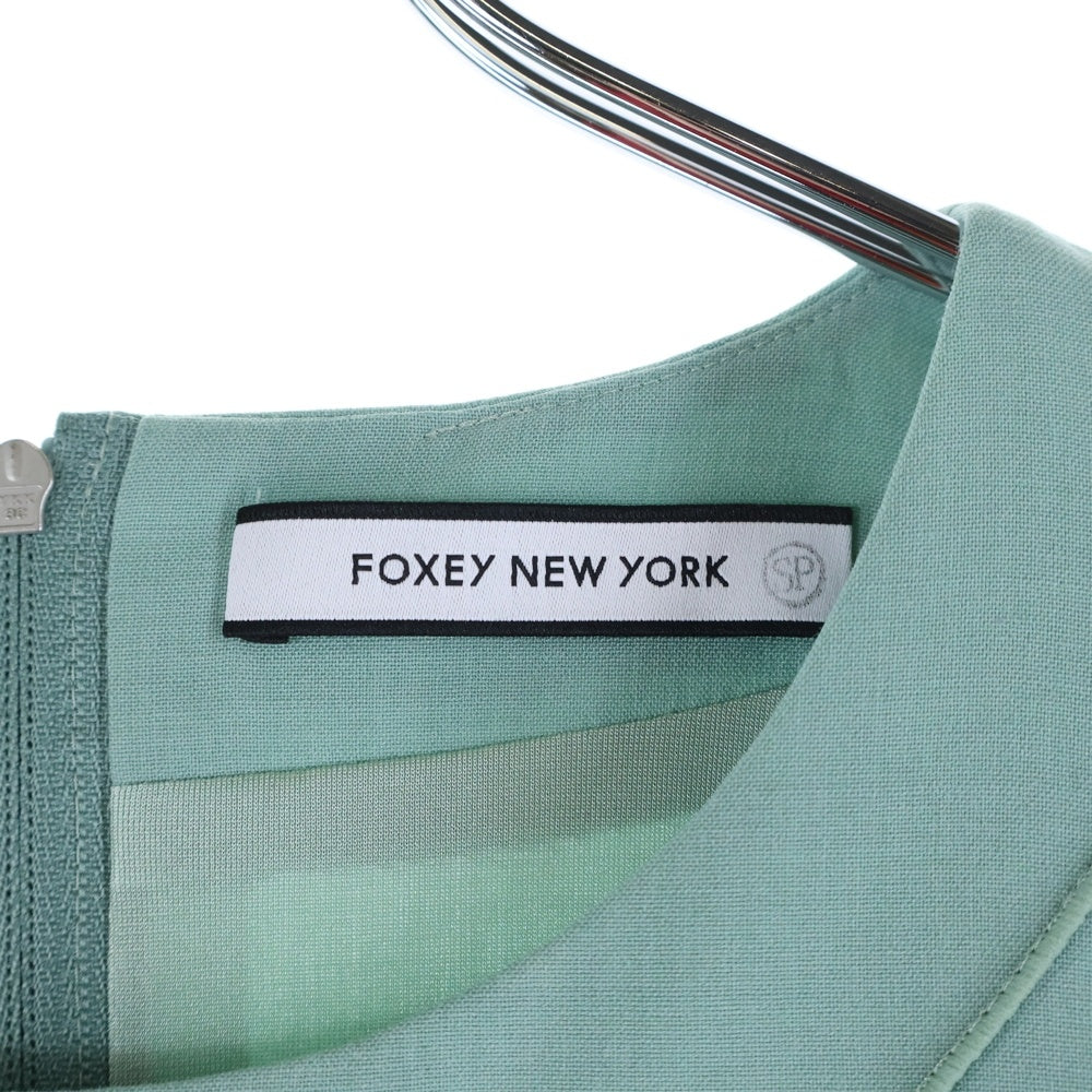 FOXEY(フォクシー) レーヨン ウール混 ギャザー クルーネック ノースリーブ ミディアム フレア ワンピース ライトグリーン レディース 39814-NA0FZ103PR
