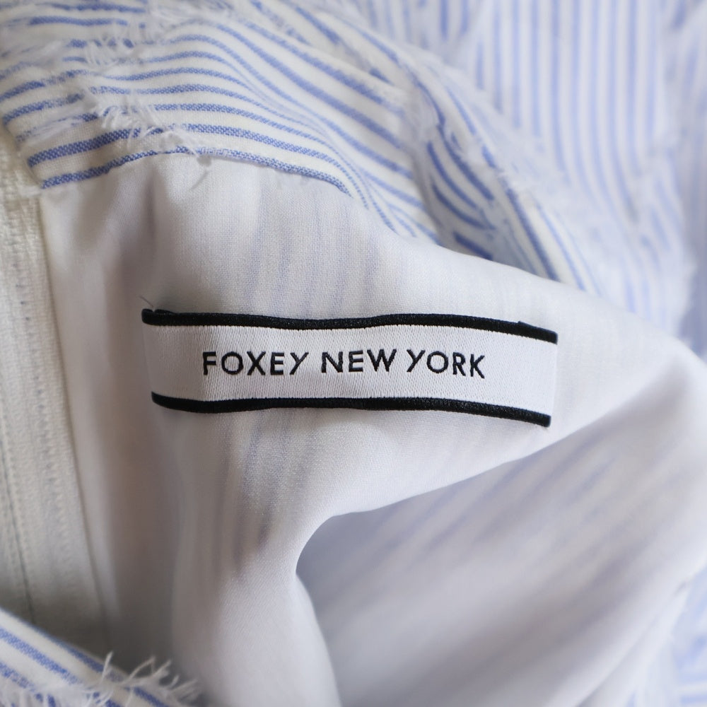 FOXEY(フォクシー) リーブル ストライプ総柄 ジャガード コットン ミディアム フレア ワンピース ライトブルー/ホワイト レディース 42778-NS000624T
