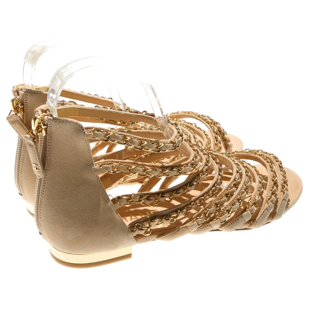 CHANEL(シャネル) ココマーク スエードレザー チェーン ストラップ フラットサンダル シューズ ゴールド金具 ベージュ レディース G33649