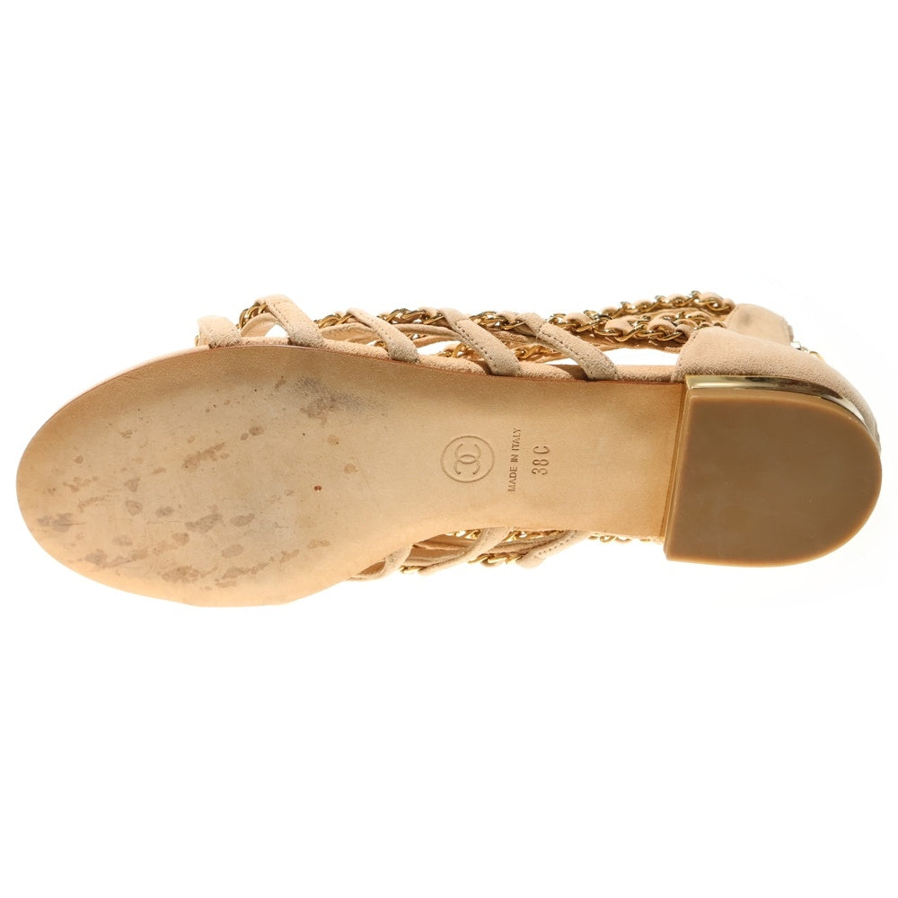 CHANEL(シャネル) ココマーク スエードレザー チェーン ストラップ フラットサンダル シューズ ゴールド金具 ベージュ レディース G33649