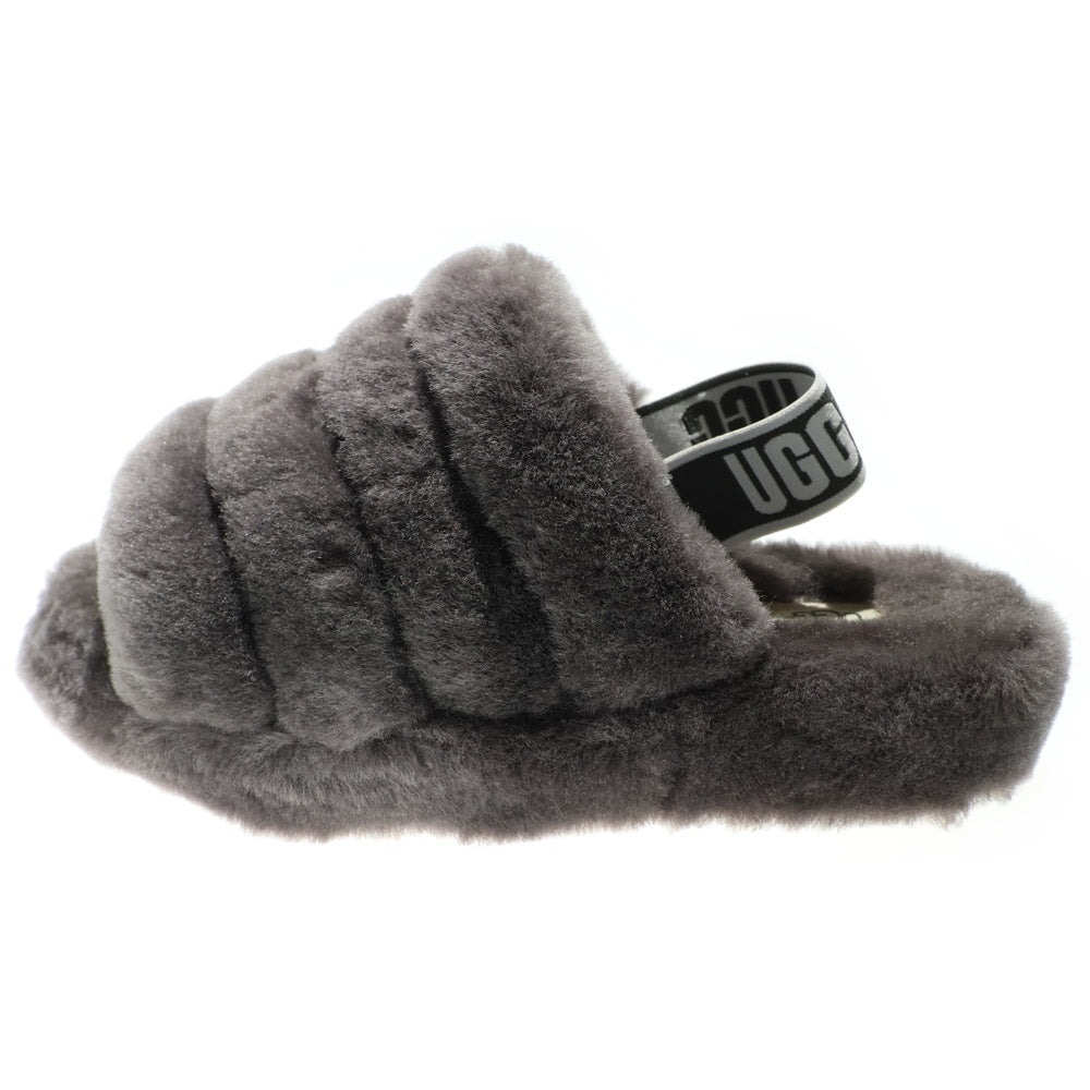 UGG(アグ) Fluff Yeah Slide フラッフ イヤー スライド ロゴベルト ファー フラットサンダル グレー レディース 1095119