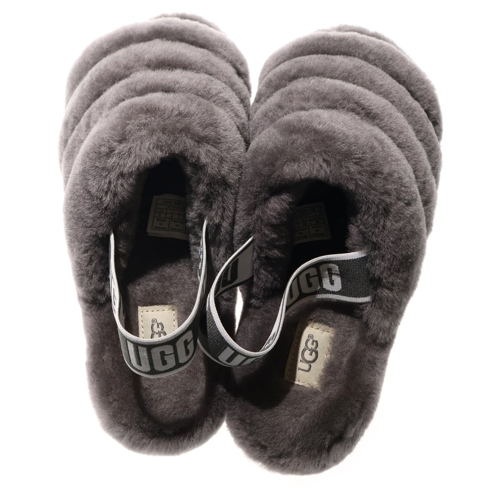 UGG(アグ) Fluff Yeah Slide フラッフ イヤー スライド ロゴベルト ファー フラットサンダル グレー レディース 1095119
