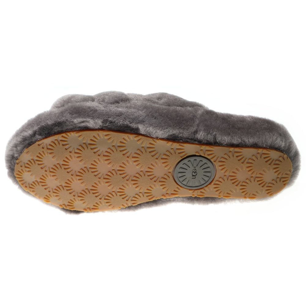 UGG(アグ) Fluff Yeah Slide フラッフ イヤー スライド ロゴベルト ファー フラットサンダル グレー レディース 1095119