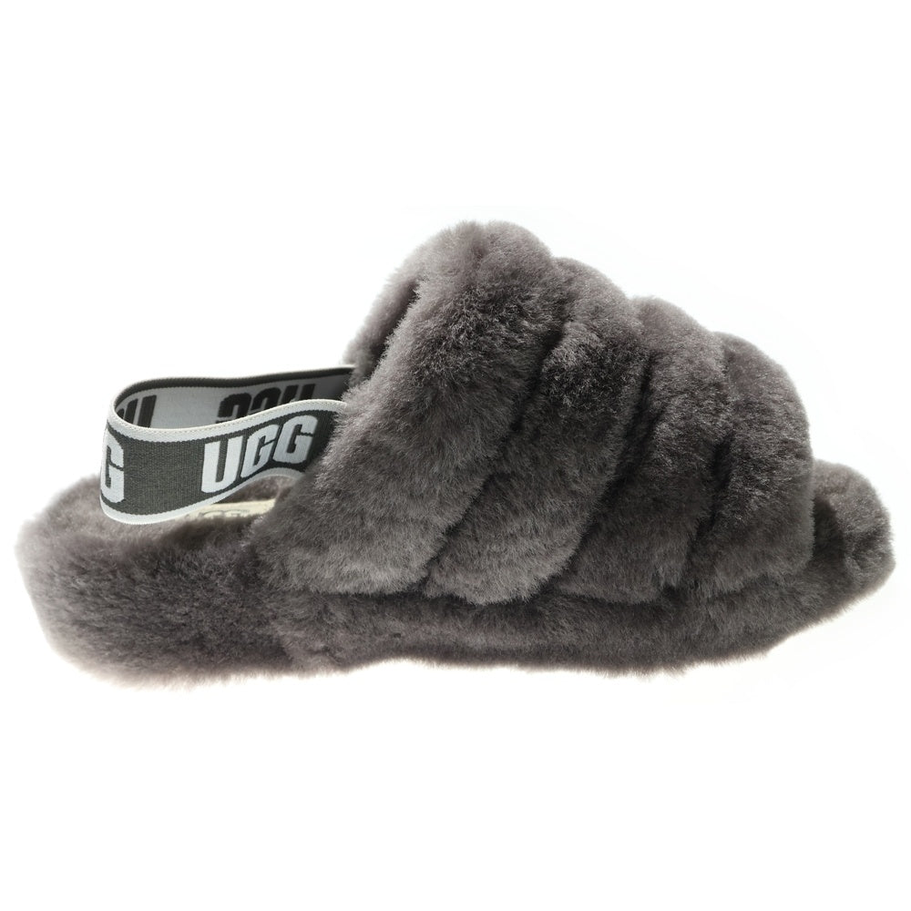 UGG(アグ) Fluff Yeah Slide フラッフ イヤー スライド ロゴベルト ファー フラットサンダル グレー レディース 1095119