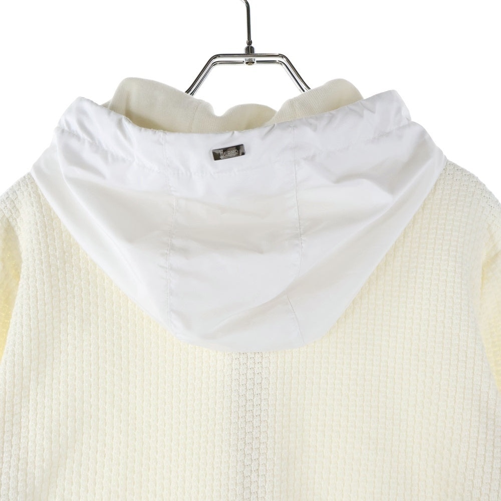 HERNO(ヘルノ) ウォーターレペレントバデッドポリエステル ハニカムコットンニット ハイブリッド ジップアップ フーデッド ジャケット ホワイト MC000141U-72018-1100