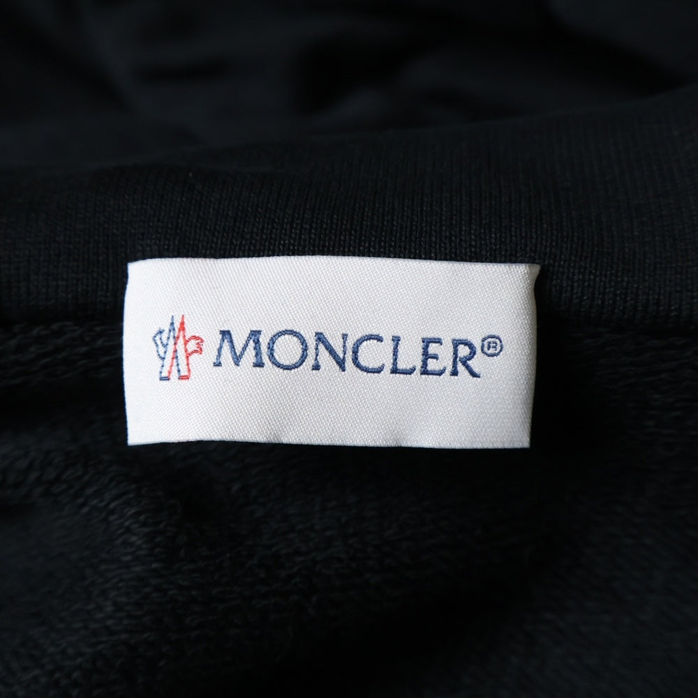 MONCLER(モンクレール) 23AW FELPA APERTA CON CAPPUCCIO レザーワッペンロゴ スウェット切り替え フーデッド ジップアップ ダウンジャケット ブラック I20918G00035 809KZ