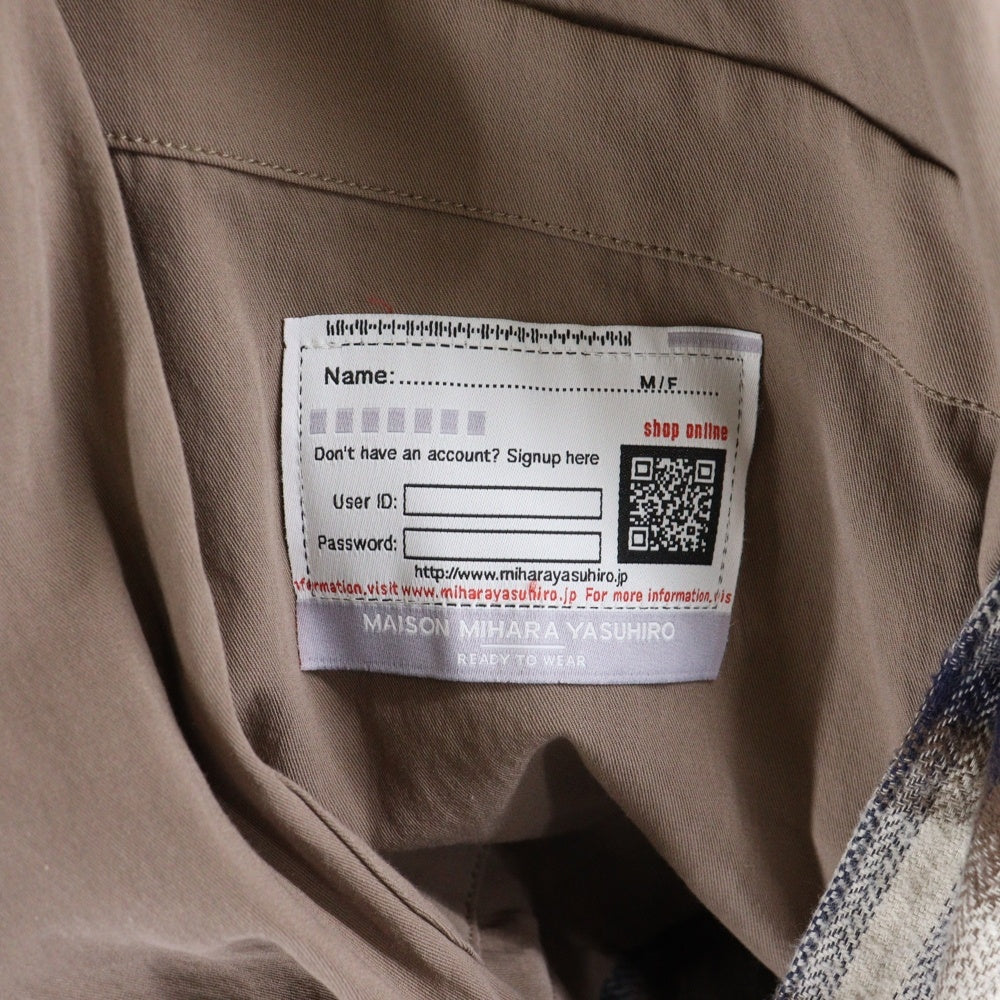 MAISON MIHARAYASUHIRO(メゾンミハラヤスヒロ) 25SS シャツドッキング チェック柄 フランネル ショールカラー ガウン ロング コート ベージュ A10SH077