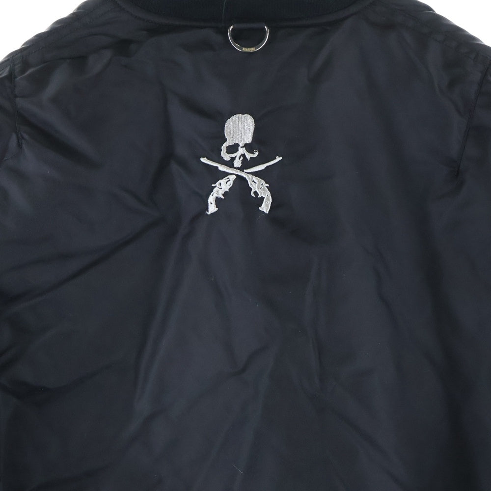 mastermind(マスターマインド) 23SS ×roarguns ロアーガンズ バックスカル 刺繍 ジップアップ フライト ボンバージャケット ブルゾン MA-1 ブラック MW22C09-BL101