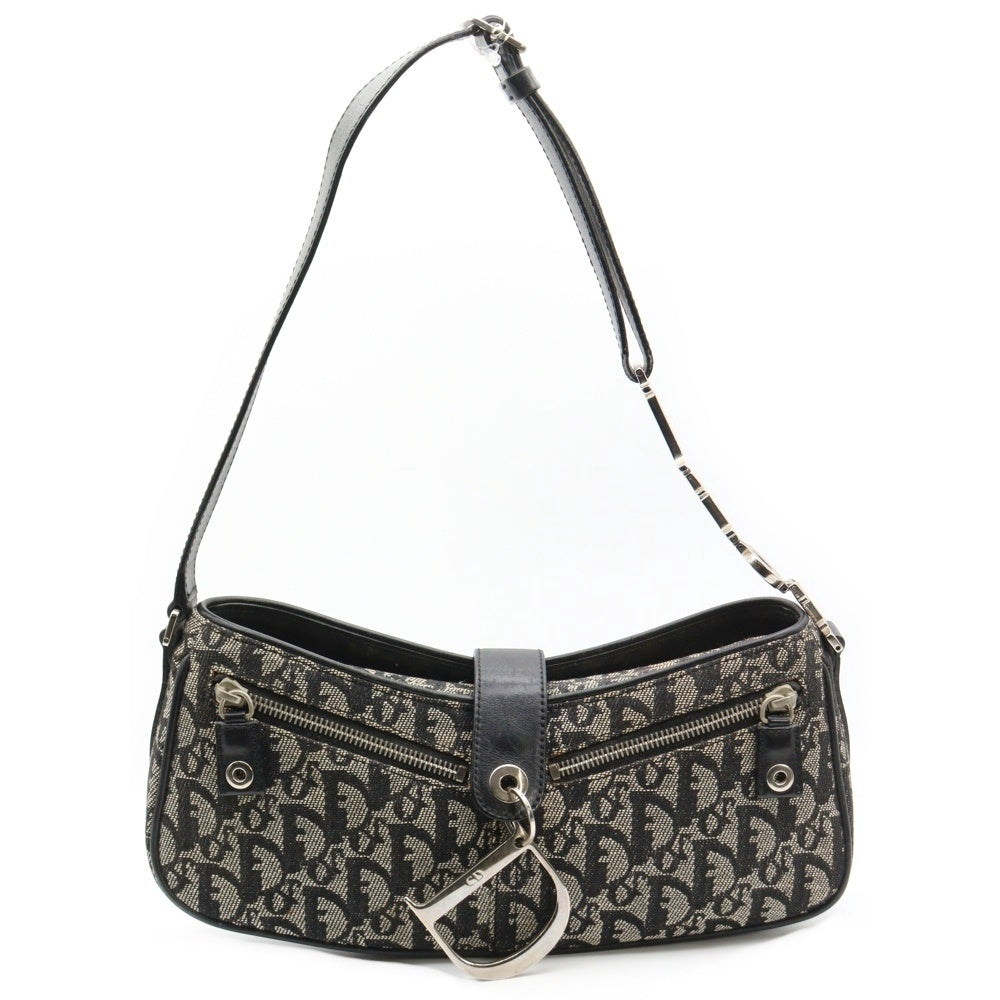 Christian Dior(クリスチャンディオール) トロッター ワンショルダーバック ハンドバッグ グレー レザー×キャンバス シルバー金具