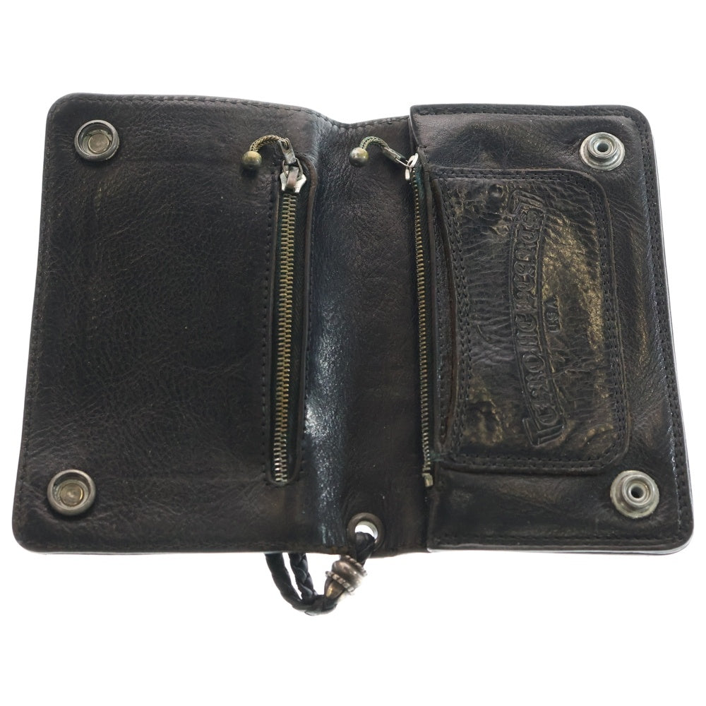 CHROME HEARTS(クロムハーツ) 1ZIP 1ジップウォレット フローラルボタン レザー コンパクトウォレット 二つ折り財布 ブラック/シルバー