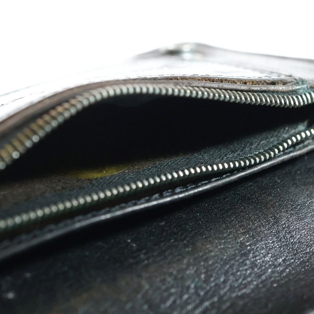 CHROME HEARTS(クロムハーツ) 1ZIP 1ジップウォレット フローラルボタン レザー コンパクトウォレット 二つ折り財布 ブラック/シルバー