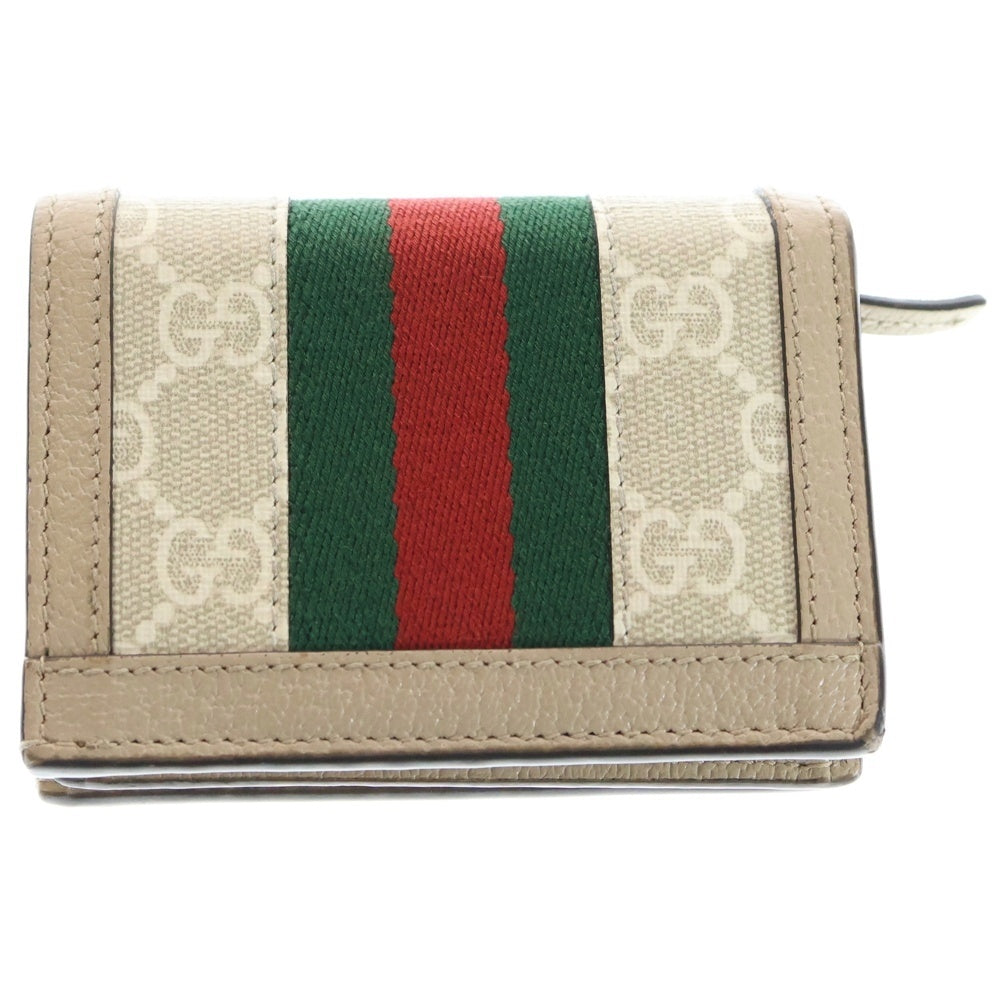 GUCCI(グッチ) オフディア GGスプリーム コンパクトウォレット 三つ折り財布 PVC×レザー ホワイト×ベージュ 523155 ゴールド金具