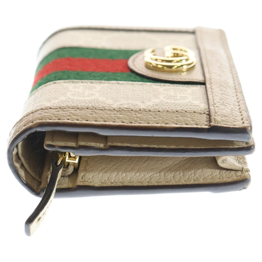 GUCCI(グッチ) オフディア GGスプリーム コンパクトウォレット 三つ折り財布 PVC×レザー ホワイト×ベージュ 523155 ゴールド金具