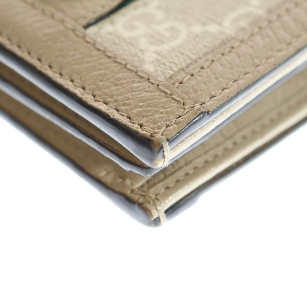 GUCCI(グッチ) オフディア GGスプリーム コンパクトウォレット 三つ折り財布 PVC×レザー ホワイト×ベージュ 523155 ゴールド金具