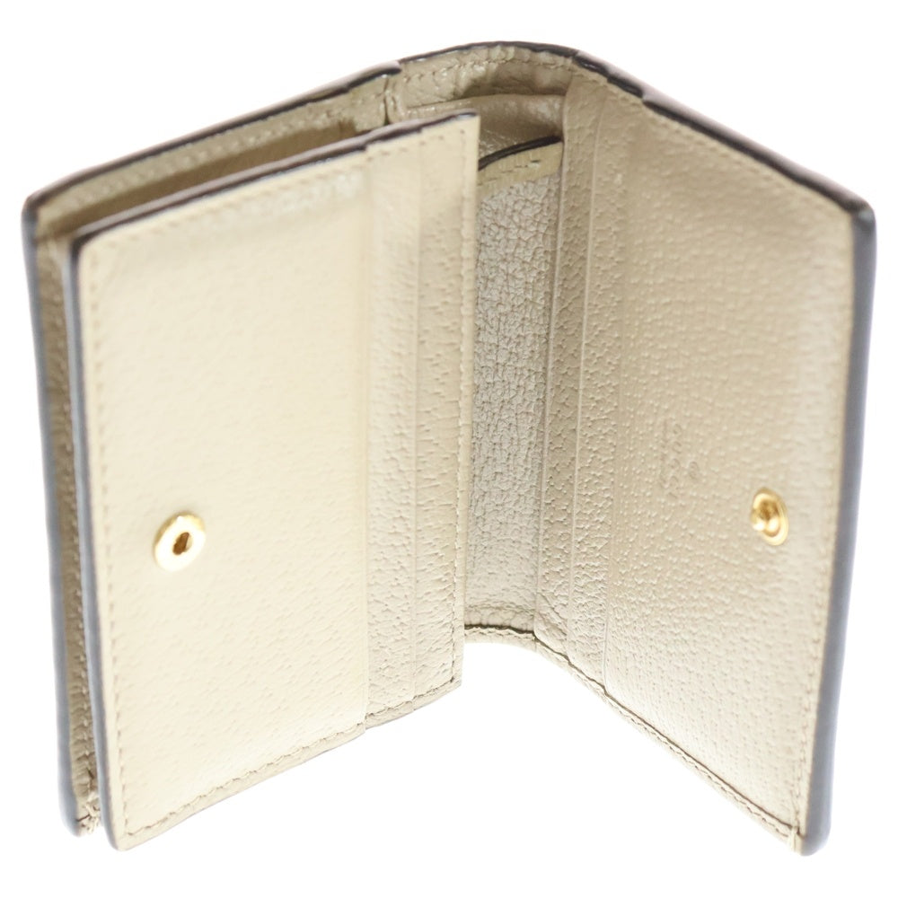 GUCCI(グッチ) オフディア GGスプリーム コンパクトウォレット 三つ折り財布 PVC×レザー ホワイト×ベージュ 523155 ゴールド金具