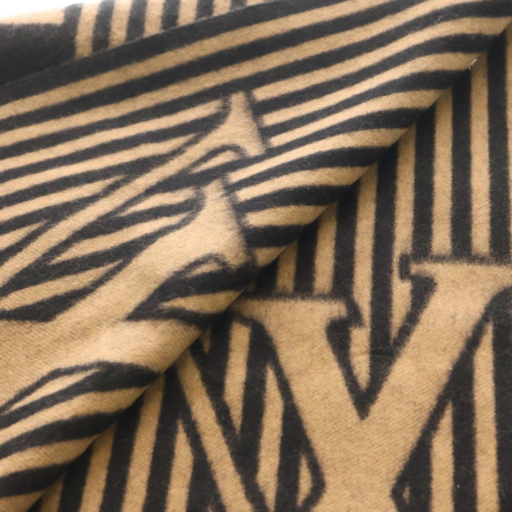 LOUIS VUITTON(ルイヴィトン) エシャルプ LVグラフィカル チェック×ストライプ柄フリンジ付カシミヤマフラー ブラック/ベージュ M00498 レディース