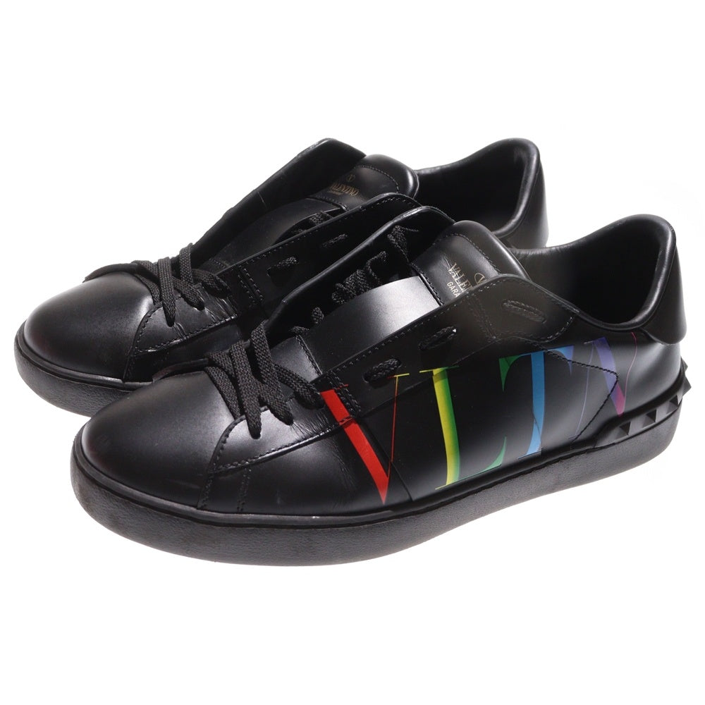 VALENTINO(ヴァレンティノ) ラバー ロックスタッズ レインボーロゴ レザー レースアップ ローカットシューズ スニーカー ブラック TV830Y2