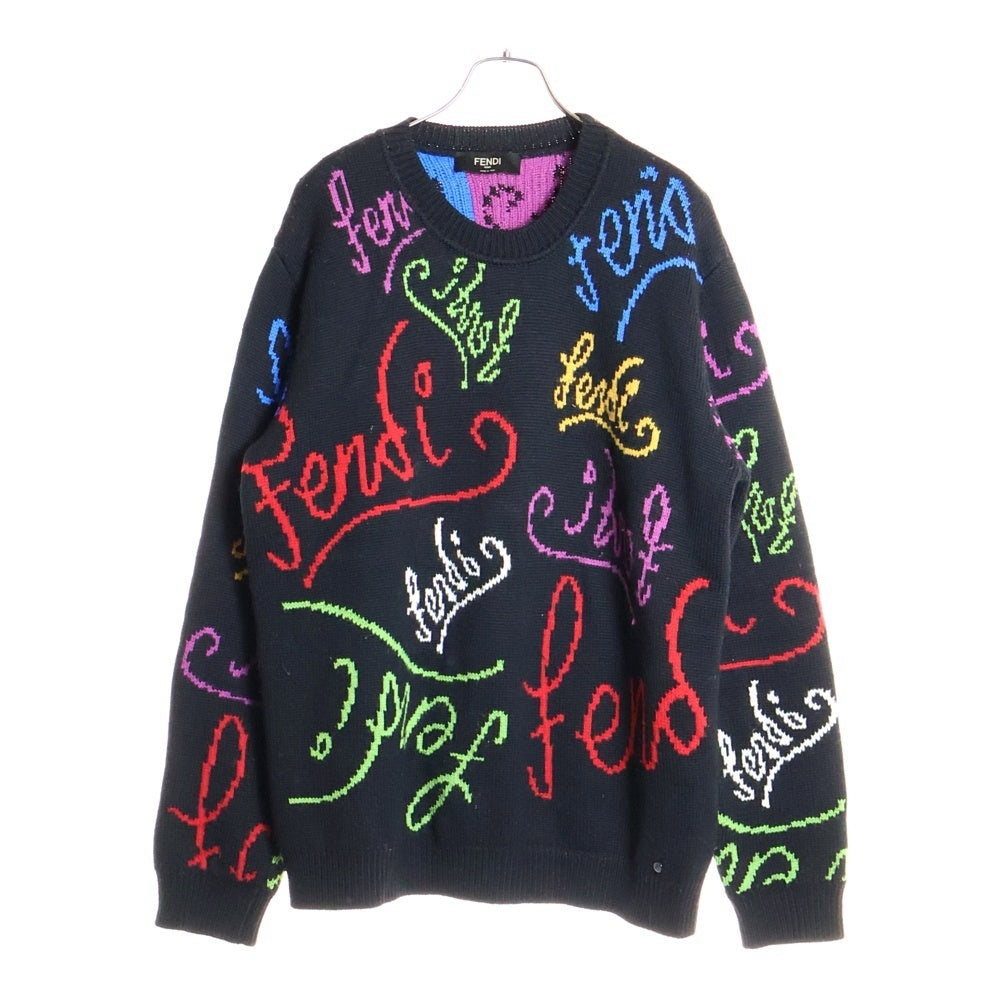FENDI(フェンディ) 21AW ×Noel Fielding ×ノエルフィールディングコラボ グラフィック総柄プルオーバーニットセーター ブラック FZY463AH3E