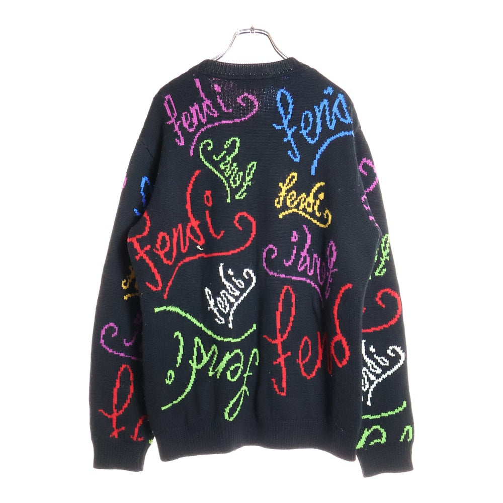 FENDI(フェンディ) 21AW ×Noel Fielding ×ノエルフィールディングコラボ グラフィック総柄プルオーバーニットセーター ブラック FZY463AH3E
