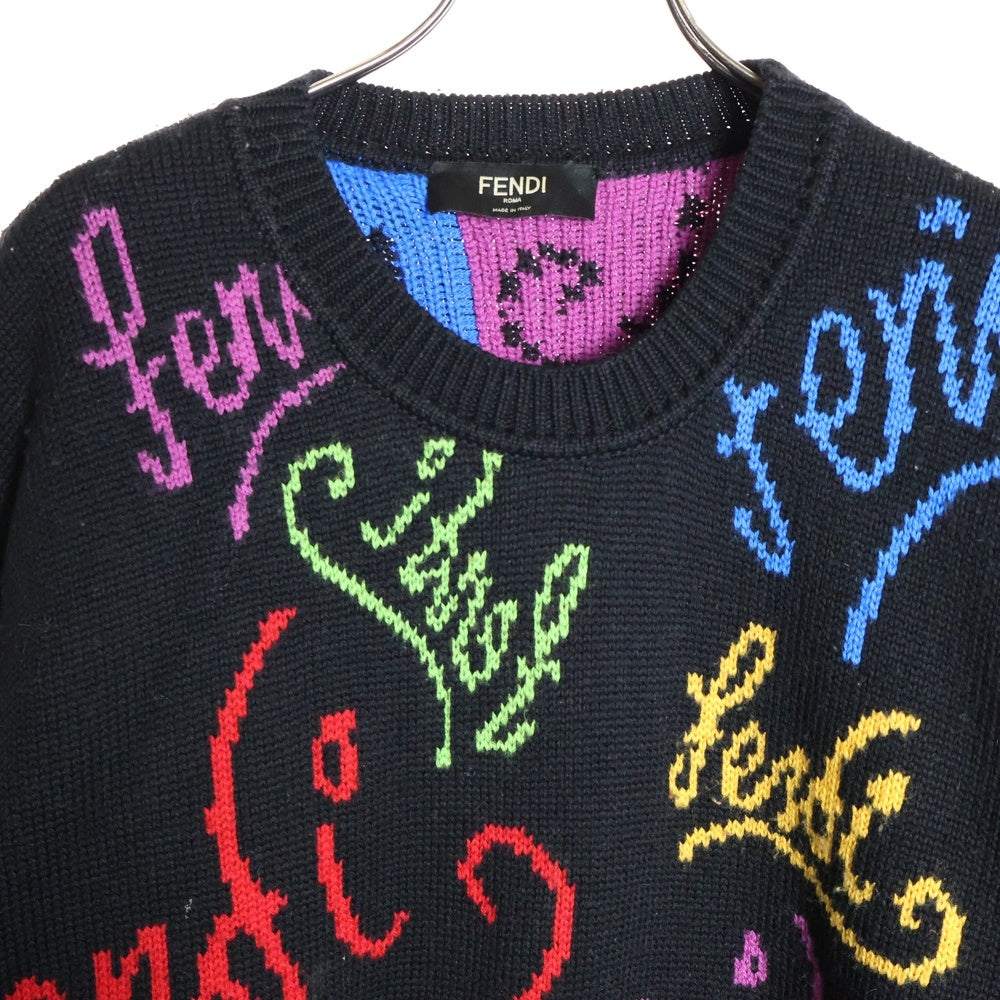 FENDI(フェンディ) 21AW ×Noel Fielding ×ノエルフィールディングコラボ グラフィック総柄プルオーバーニットセーター ブラック FZY463AH3E