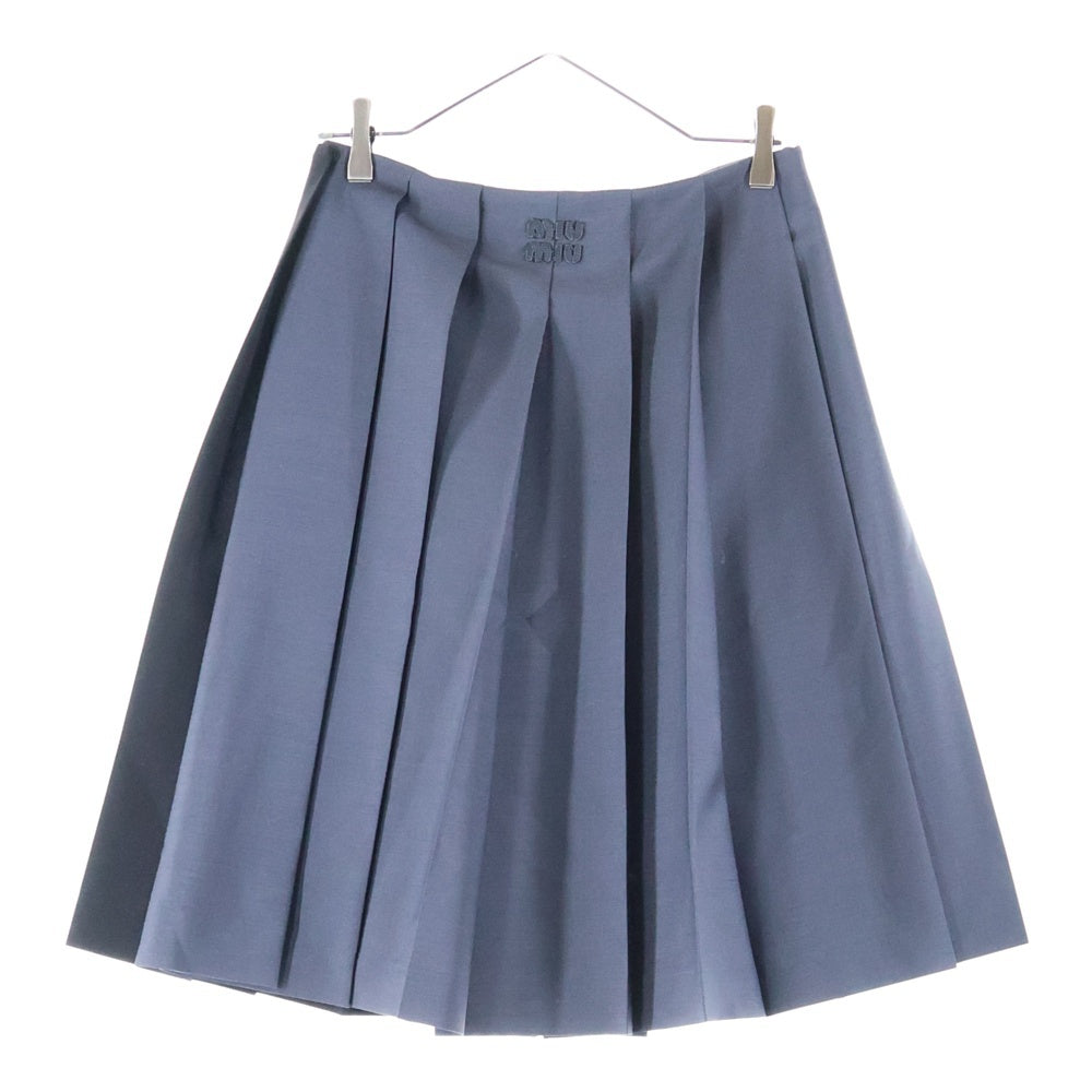 miumiu(ミュウミュウ) ワッペンロゴ バイカラー プリーツ ミディアム フレアスカート グレー/ブラック レディース