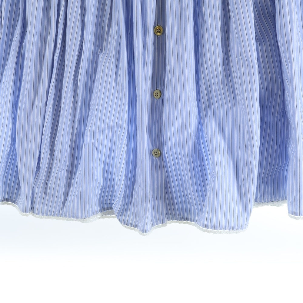 miumiu(ミュウミュウ) 22SS ストライプ総柄 ロゴ刺繍 ゴールドボタン ミディアム フレア スカート ライトブルー レディース MG1817