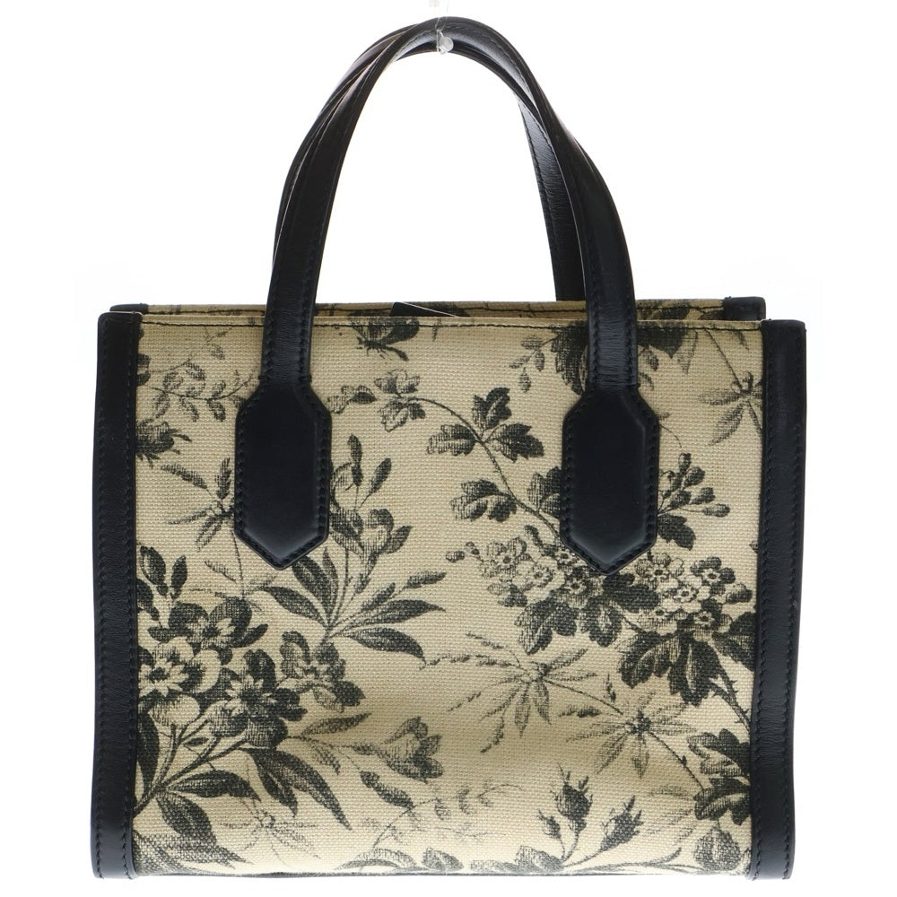 GUCCI(グッチ) GGリボン ハンドバック ミニトートバッグ ブラック×アイボリー レザー×キャンバス 443089 ゴールド金具 レディース