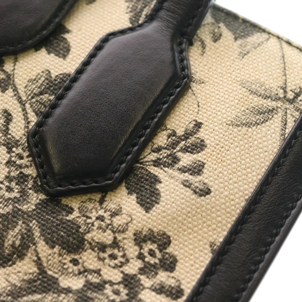 GUCCI(グッチ) GGリボン ハンドバック ミニトートバッグ ブラック×アイボリー レザー×キャンバス 443089 ゴールド金具 レディース