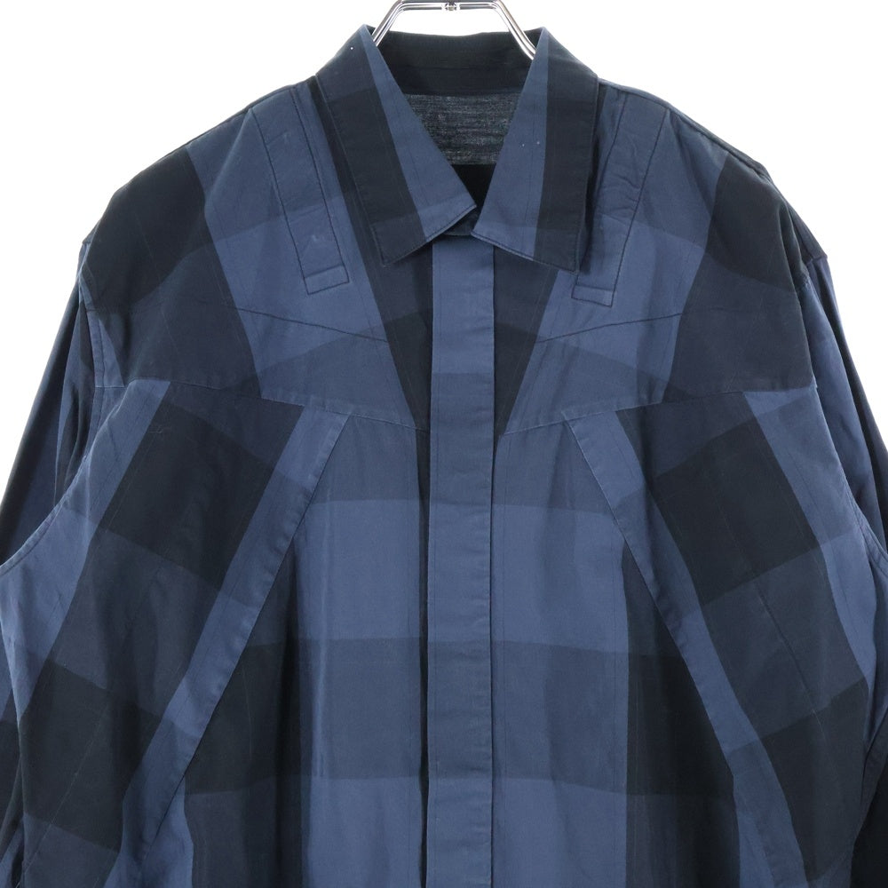 JULIUS(ユリウス) 18SS ANDOM PATTERN HARNESS SHIRT ランダムパターンハーネス付長袖チェックシャツ ブラック/ブルー 617SHM1