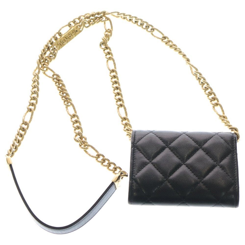 CHANEL(シャネル) マトラッセ ココマーク ミニ チェーンウォレット ブラック キャビアスキン ゴールド金具 レディース