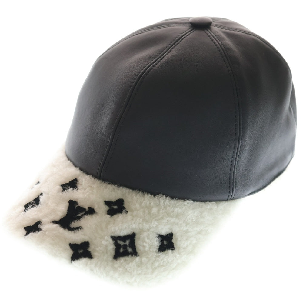 LOUIS VUITTON(ルイヴィトン) モノグラム ボア シアリング キャップ ホワイト×ブラック M00493