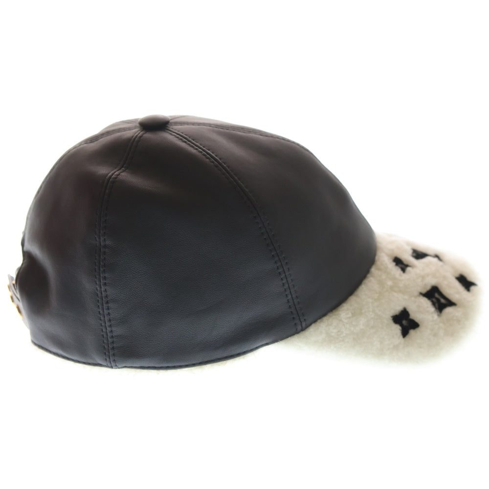 LOUIS VUITTON(ルイヴィトン) モノグラム ボア シアリング キャップ ホワイト×ブラック M00493
