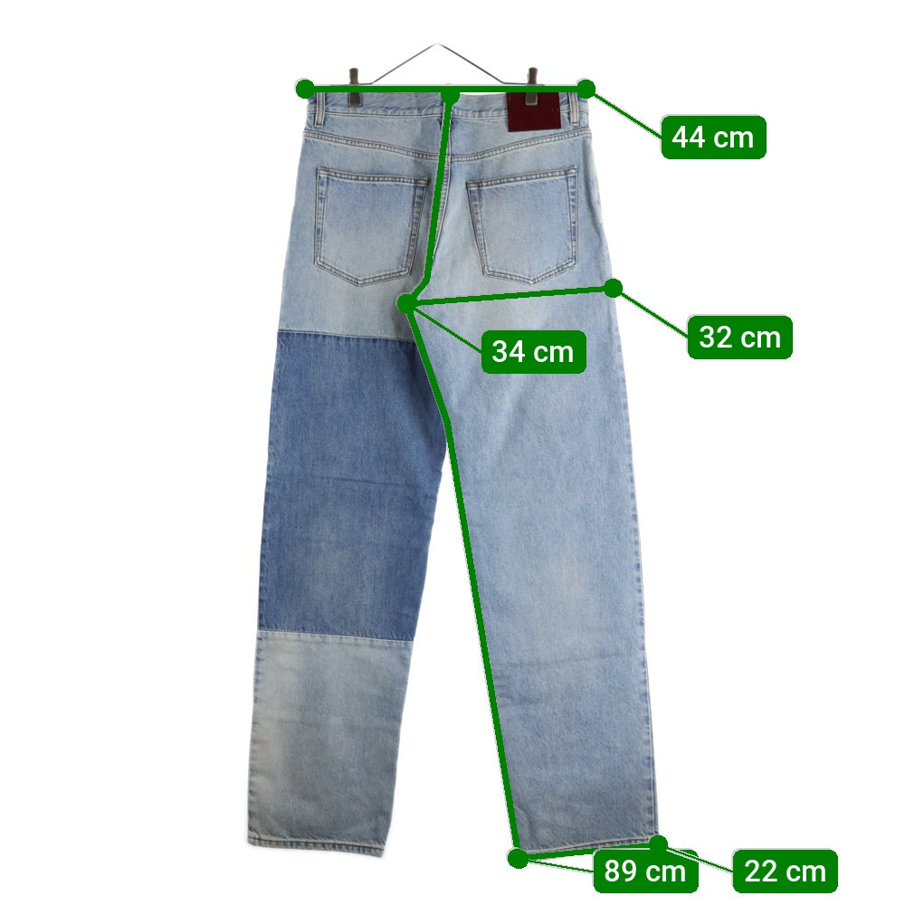 GUCCI(グッチ) コントラストパネル パテントレザーパッチ ユーズド加工 ストレートデニムパンツ ジーンズ インディゴ 835163