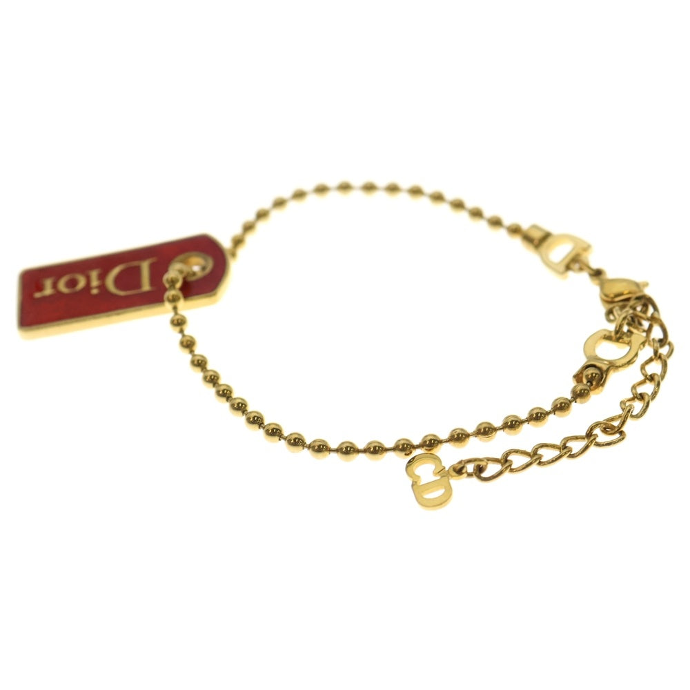 DIOR(ディオール) ロゴ ドックタグ ブレスレット ボールチェーン ゴールド×レッド GP