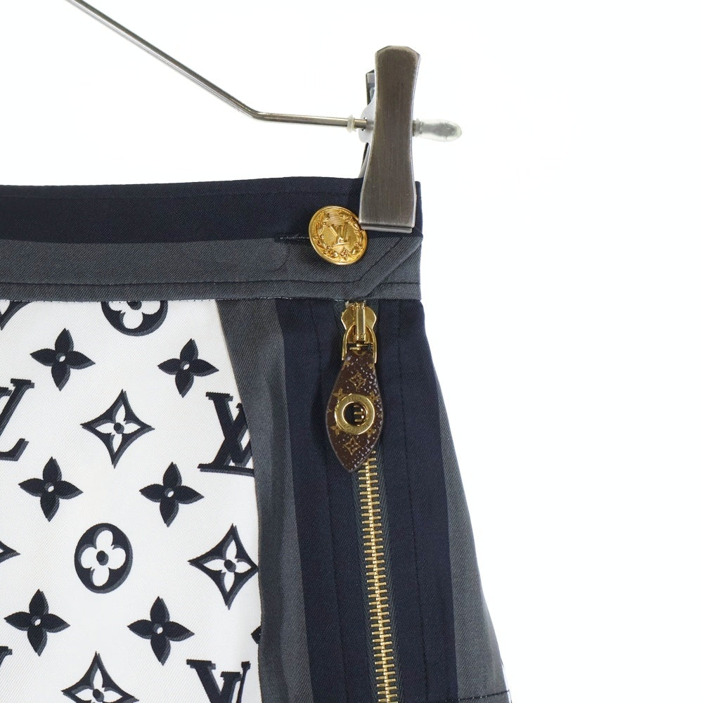 LOUIS VUITTON(ルイヴィトン) 23AW モノグラム 総柄プリント シルク ジップアップ プリーツ ロング スカート ホワイト レディース RW232W ADD FPSX35