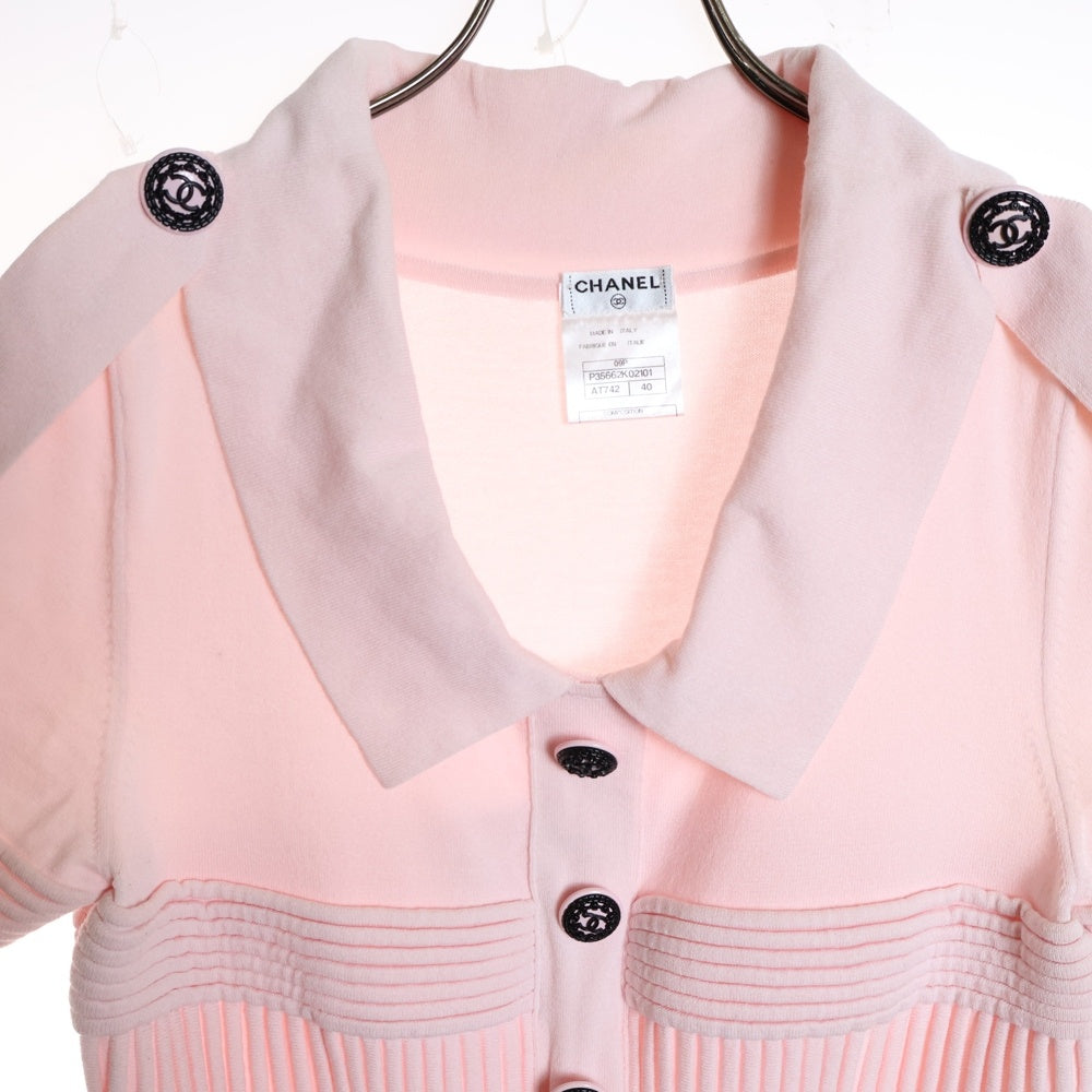 CHANEL(シャネル) 09P スプリングコレクション ココマーク ラインストーンボタン コットンニット 半袖 ミディアムワンピース ドレス ピンク レディース P35662K02101