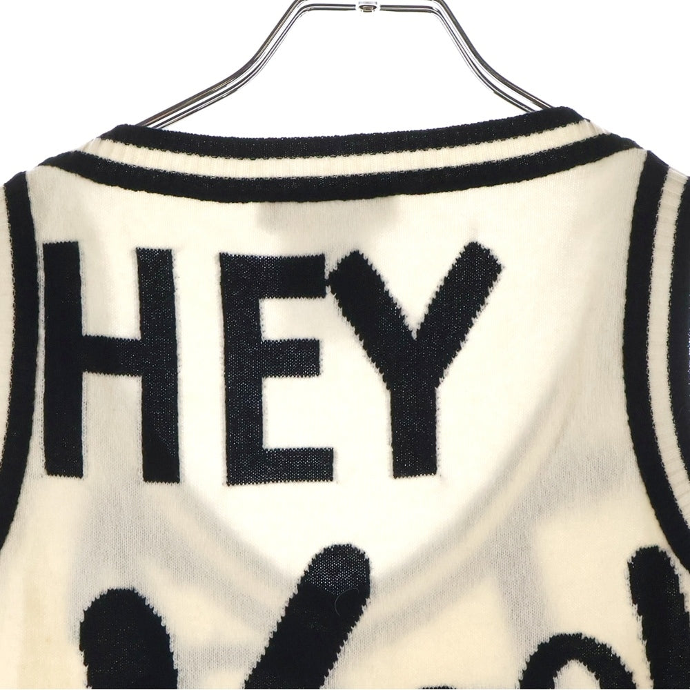 Christian Dior(クリスチャンディオール) ハートロゴジャガード カシミヤ混 ウール ニット ノースリーブ Vネック プルオーバー ベスト アイボリー/ブラック レディース 4A13055217